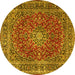 Round Machine Washable Persian Yellow Traditional Rug, wshtr3799yw