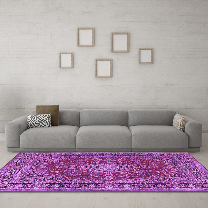 Machine Washable Persian Purple Traditional Area Rugs in a Living Room, wshtr3799pur