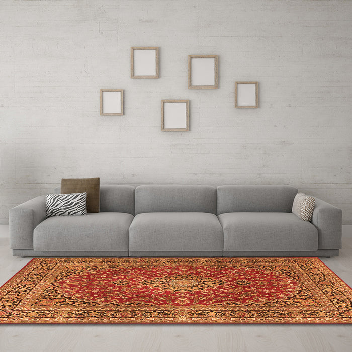 Machine Washable Persian Orange Traditional Area Rugs in a Living Room, wshtr3799org