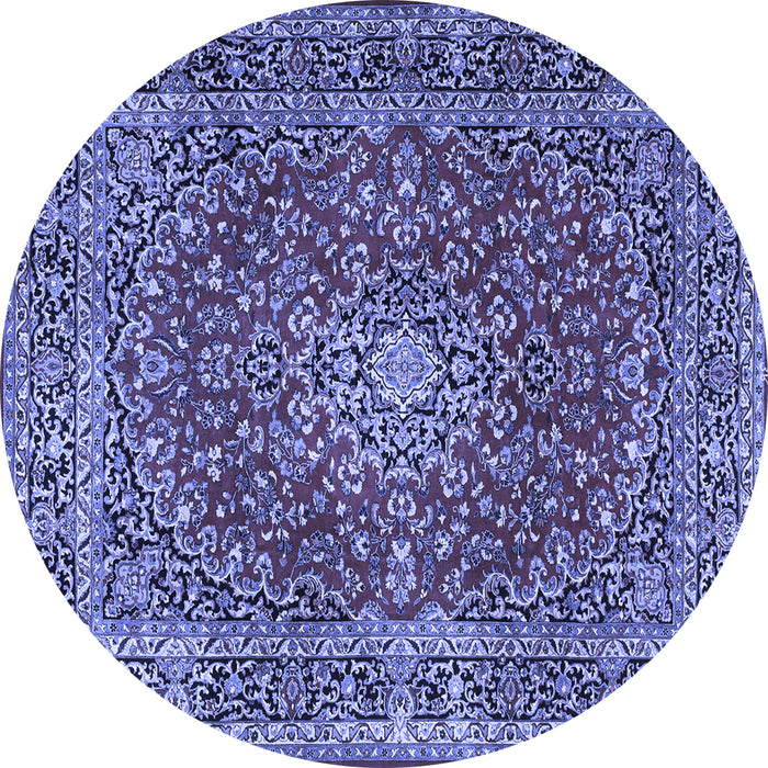 Round Machine Washable Persian Blue Traditional Rug, wshtr3799blu