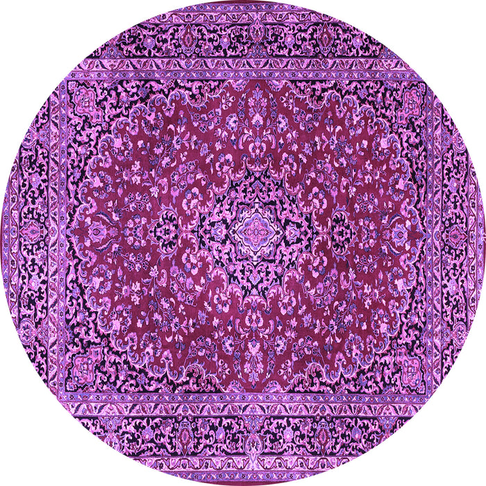 Round Machine Washable Persian Purple Traditional Area Rugs, wshtr3799pur