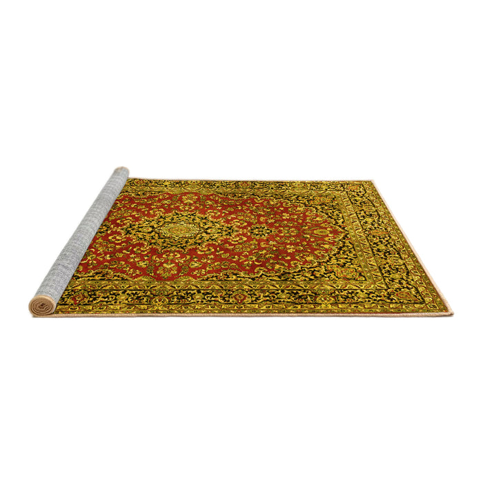 Sideview of Machine Washable Persian Yellow Traditional Rug, wshtr3799yw