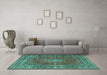 Machine Washable Persian Turquoise Traditional Area Rugs in a Living Room,, wshtr3799turq