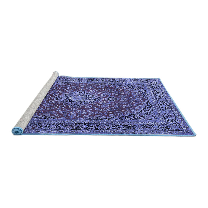 Sideview of Machine Washable Persian Blue Traditional Rug, wshtr3799blu