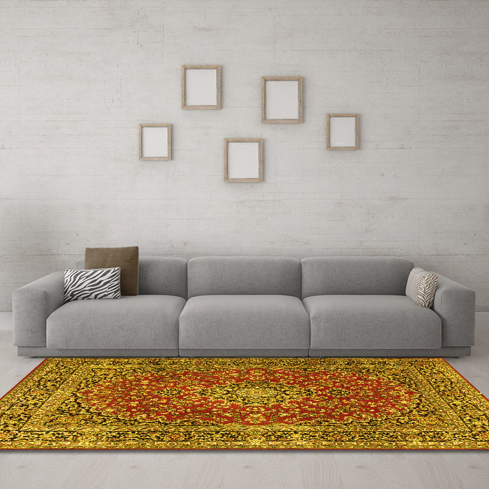 Machine Washable Persian Yellow Traditional Rug in a Living Room, wshtr3799yw