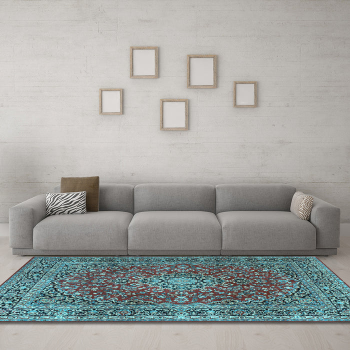 Machine Washable Persian Light Blue Traditional Rug in a Living Room, wshtr3799lblu