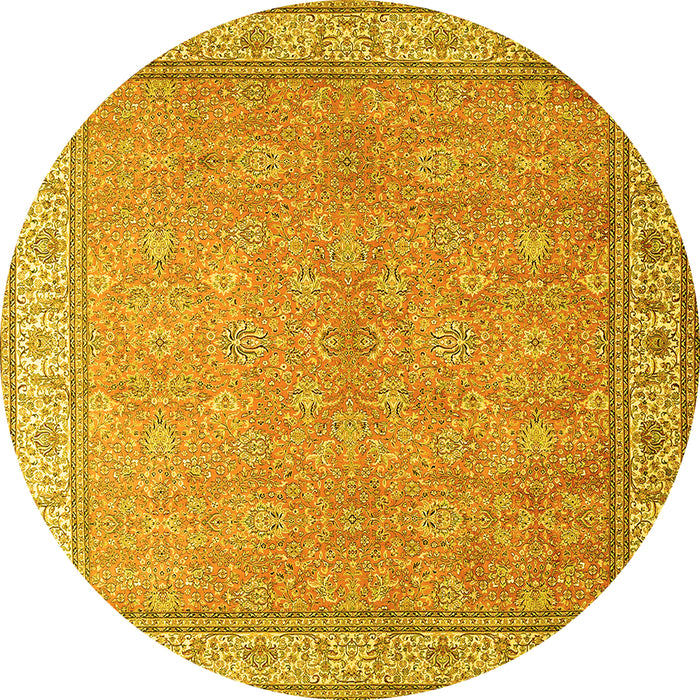 Round Persian Yellow Traditional Rug, tr379yw