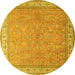 Round Machine Washable Persian Yellow Traditional Rug, wshtr379yw