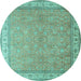 Round Machine Washable Persian Turquoise Traditional Area Rugs, wshtr379turq