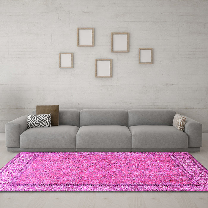 Machine Washable Persian Pink Traditional Rug in a Living Room, wshtr379pnk