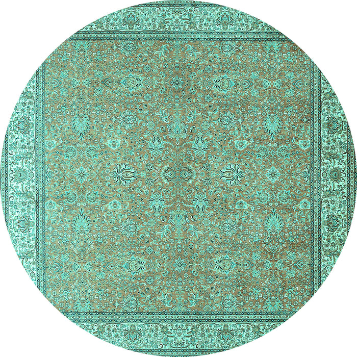 Round Persian Turquoise Traditional Rug, tr379turq
