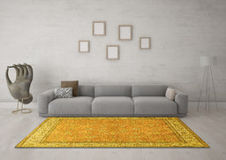 Machine Washable Persian Yellow Traditional Rug in a Living Room, wshtr379yw