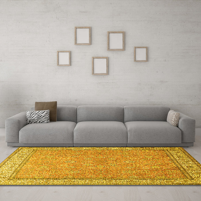 Machine Washable Persian Yellow Traditional Rug in a Living Room, wshtr379yw