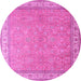 Round Machine Washable Persian Pink Traditional Rug, wshtr379pnk