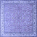 Square Machine Washable Persian Blue Traditional Rug, wshtr379blu