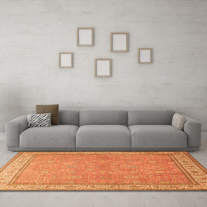 Machine Washable Persian Orange Traditional Area Rugs in a Living Room, wshtr379org