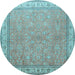 Round Machine Washable Persian Light Blue Traditional Rug, wshtr379lblu