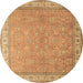 Round Machine Washable Persian Brown Traditional Rug, wshtr379brn