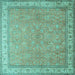 Square Machine Washable Persian Turquoise Traditional Area Rugs, wshtr379turq