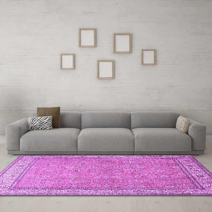 Machine Washable Persian Purple Traditional Area Rugs in a Living Room, wshtr379pur