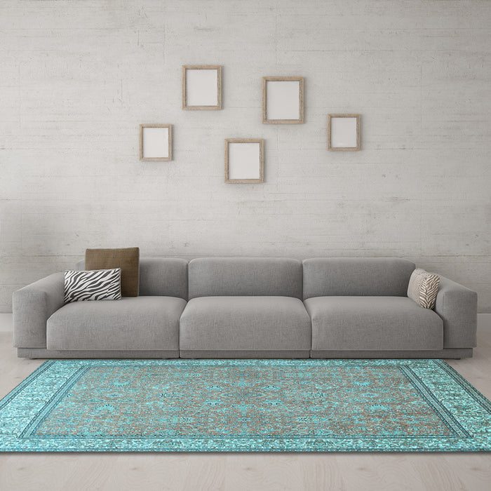 Machine Washable Persian Light Blue Traditional Rug in a Living Room, wshtr379lblu