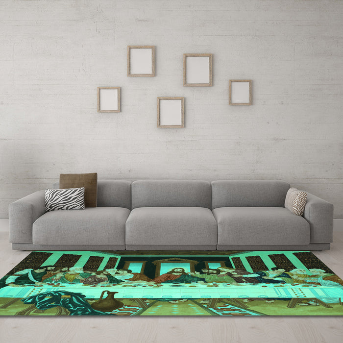 Machine Washable Persian Turquoise Traditional Area Rugs in a Living Room,, wshtr37turq