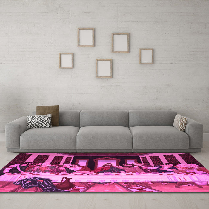 Machine Washable Persian Pink Traditional Rug in a Living Room, wshtr37pnk