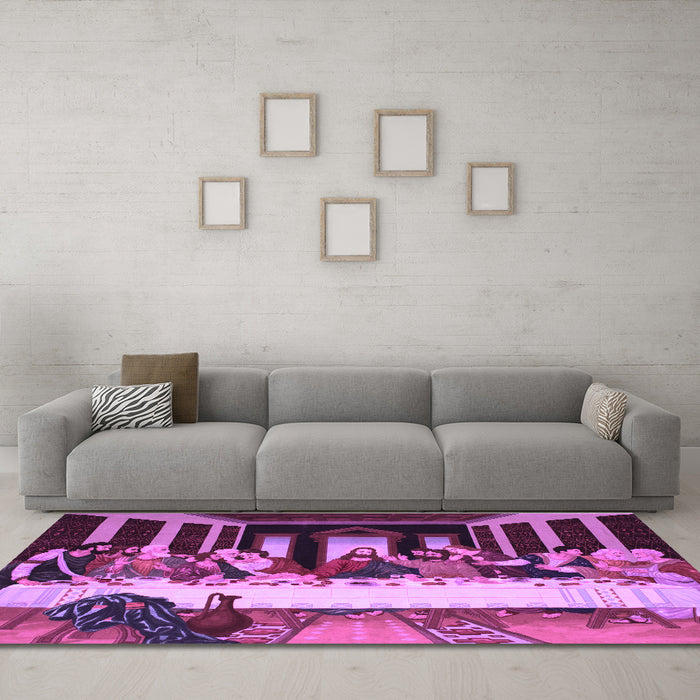 Machine Washable Persian Purple Traditional Area Rugs in a Living Room, wshtr37pur