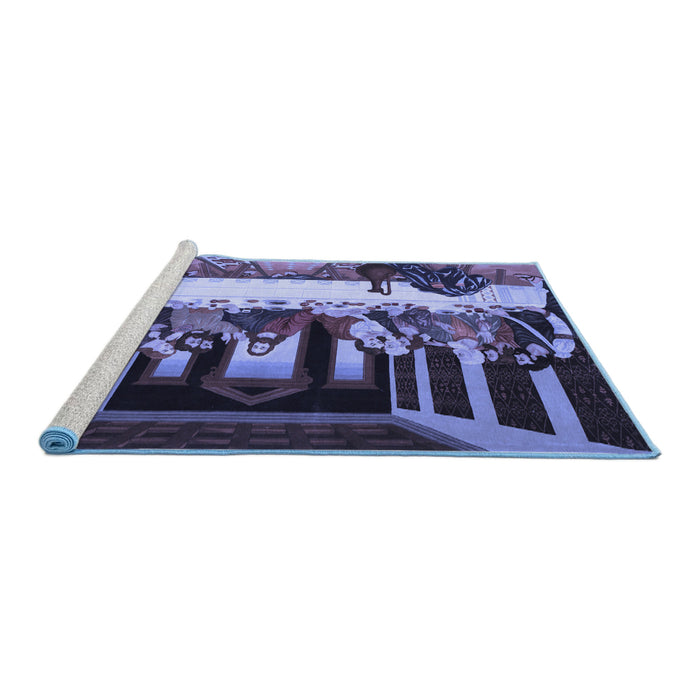 Sideview of Machine Washable Persian Blue Traditional Rug, wshtr37blu