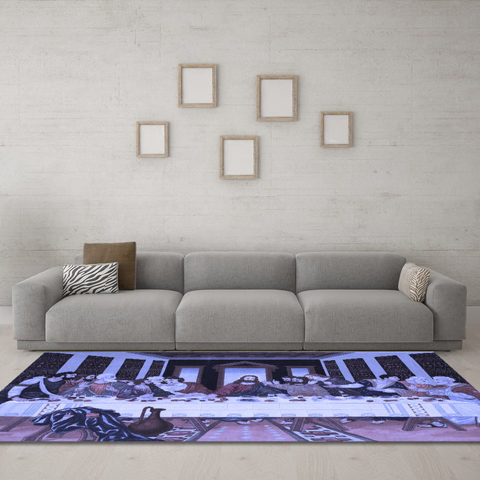 Machine Washable Persian Blue Traditional Rug in a Living Room, wshtr37blu
