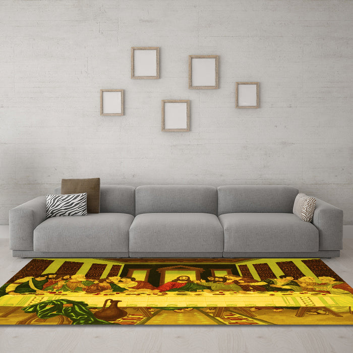 Machine Washable Persian Yellow Traditional Rug in a Living Room, wshtr37yw