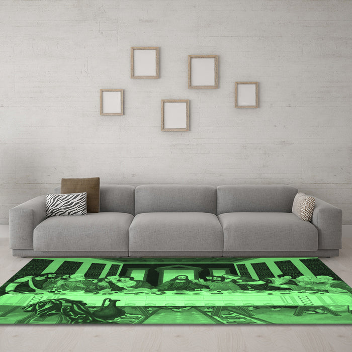 Machine Washable Persian Emerald Green Traditional Area Rugs in a Living Room,, wshtr37emgrn