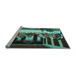 Sideview of Machine Washable Persian Light Blue Traditional Rug, wshtr37lblu