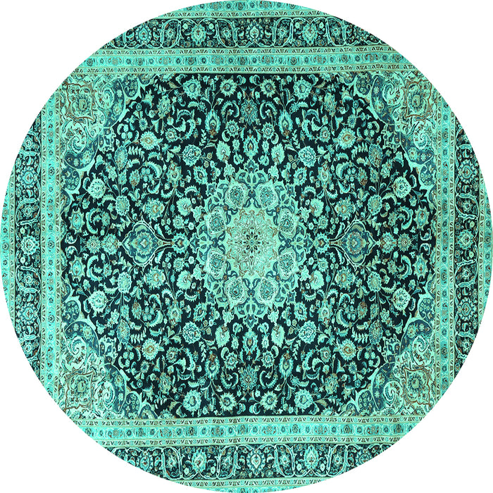 Round Machine Washable Persian Turquoise Traditional Area Rugs, wshtr3800turq
