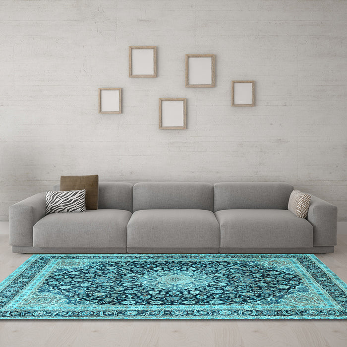 Machine Washable Persian Light Blue Traditional Rug in a Living Room, wshtr3800lblu