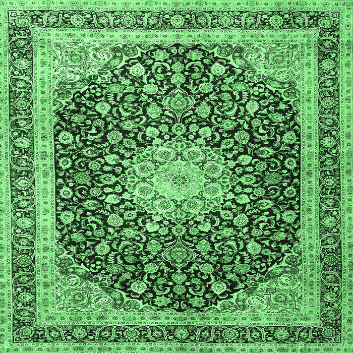Square Machine Washable Persian Emerald Green Traditional Area Rugs, wshtr3800emgrn