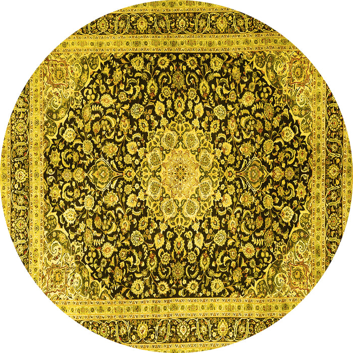 Round Machine Washable Persian Yellow Traditional Rug, wshtr3800yw