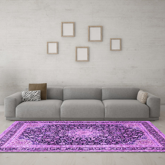 Machine Washable Persian Purple Traditional Area Rugs in a Living Room, wshtr3800pur