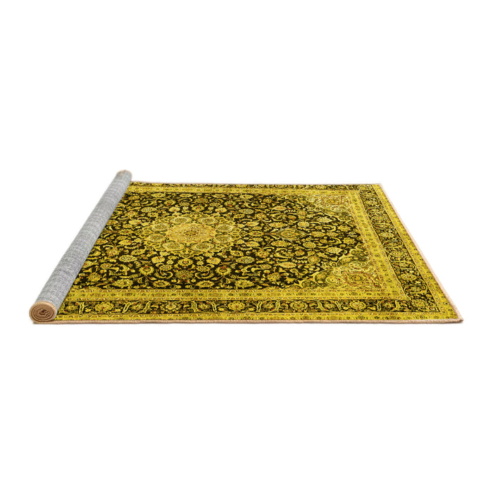 Sideview of Machine Washable Persian Yellow Traditional Rug, wshtr3800yw