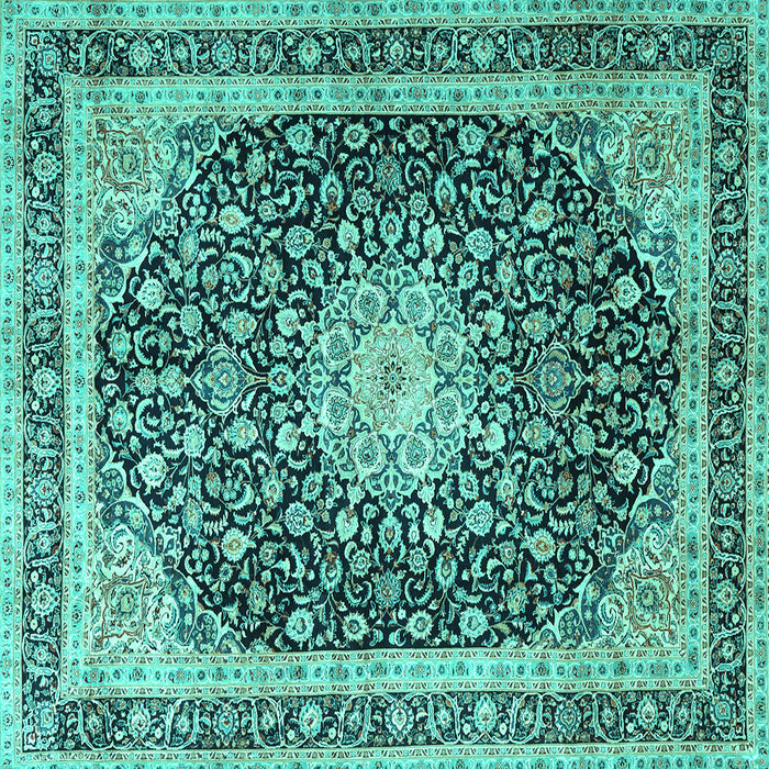 Square Machine Washable Persian Turquoise Traditional Area Rugs, wshtr3800turq