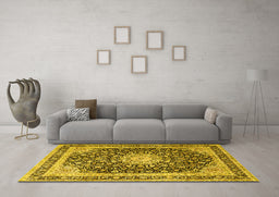 Machine Washable Persian Yellow Traditional Rug in a Living Room, wshtr3800yw