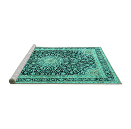 Sideview of Machine Washable Persian Turquoise Traditional Area Rugs, wshtr3800turq