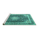 Sideview of Machine Washable Persian Turquoise Traditional Area Rugs, wshtr3800turq