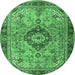 Round Machine Washable Persian Emerald Green Traditional Area Rugs, wshtr3801emgrn