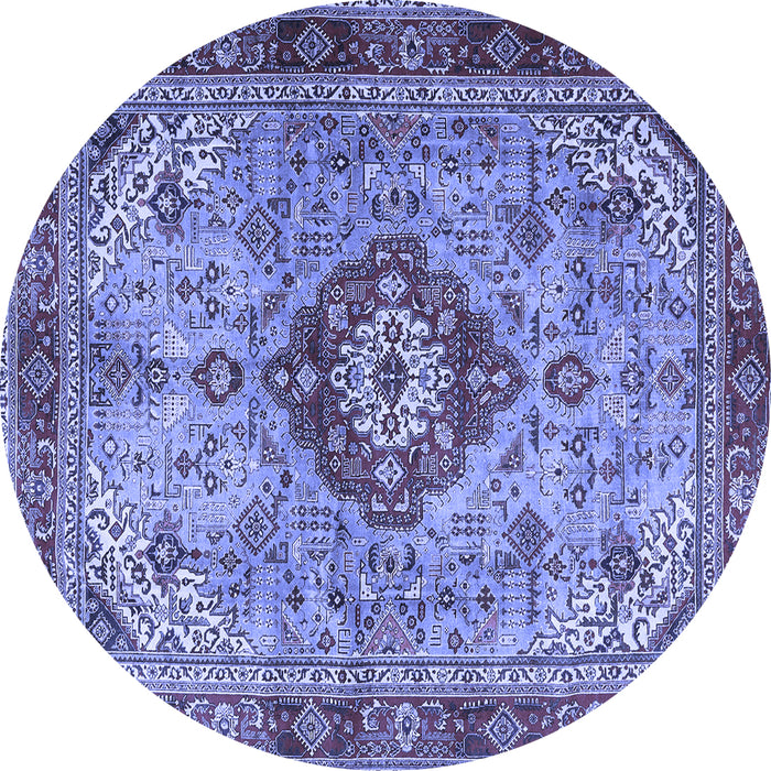 Round Persian Blue Traditional Rug, tr3801blu