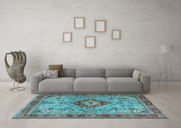 Machine Washable Persian Light Blue Traditional Rug in a Living Room, wshtr3801lblu