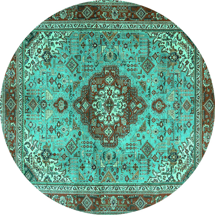 Round Machine Washable Persian Turquoise Traditional Area Rugs, wshtr3801turq