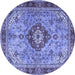 Round Machine Washable Persian Blue Traditional Rug, wshtr3801blu