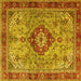 Square Machine Washable Persian Yellow Traditional Rug, wshtr3801yw