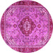 Round Machine Washable Persian Pink Traditional Rug, wshtr3801pnk